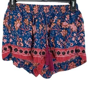Natalie Martin Tash Shorts Womens Small Blue Pink Floral Print Rayon Pockets